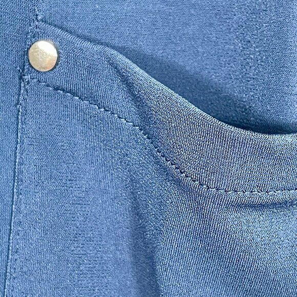 Susan Graver Liquid Knit Navy Zip-Front Shirt Dress with Tie Waist | Plus 3X - Picture 8 of 12